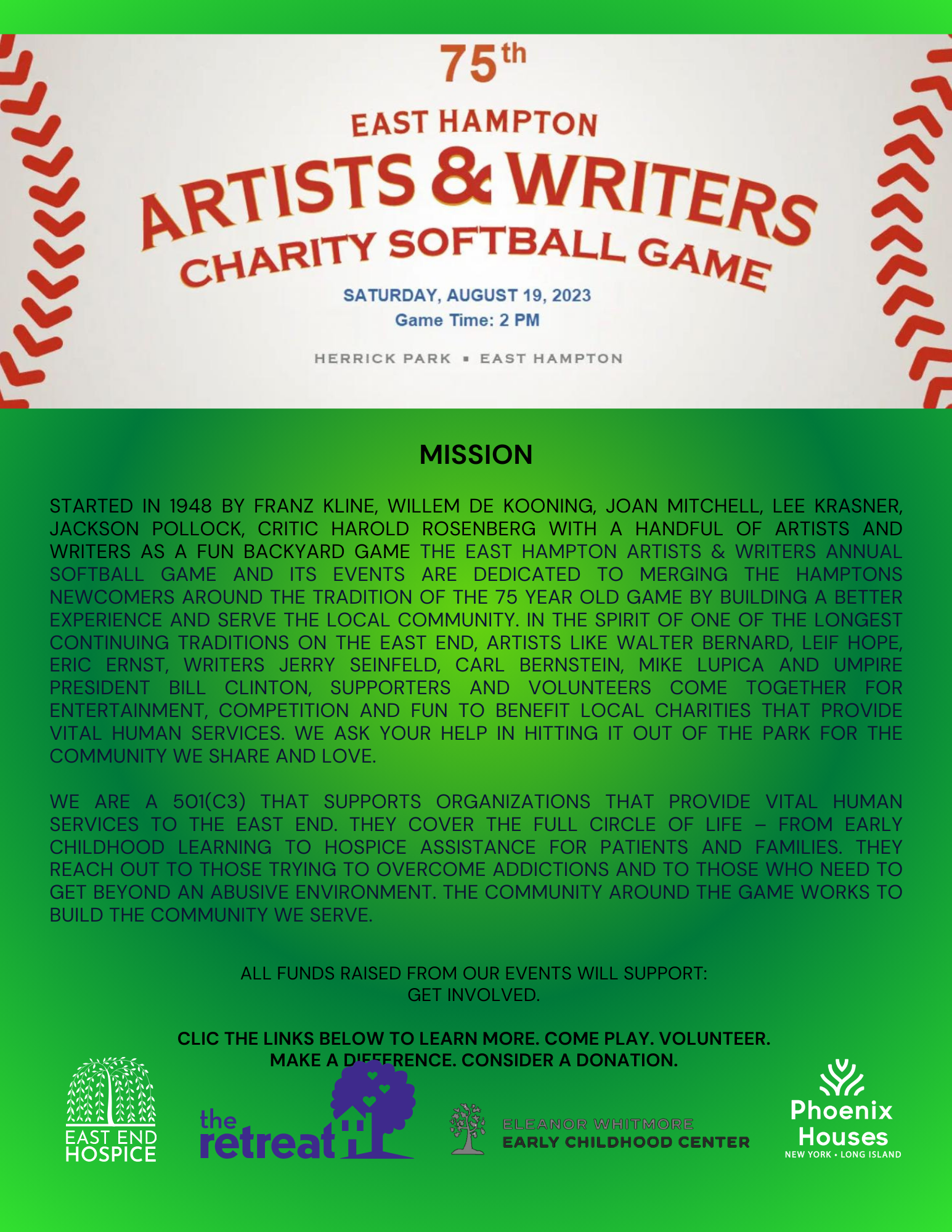 Artists and Writers Charity Softball Game